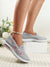 Sporty Sneakers For Women, Floral Embroidered Slip On Rocking Shoes