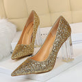 Fashion Transparent Crystal  High Heel Shining Sequins Shoes