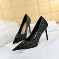 High Heel Shallow Mouth Pointed Satin Shining Rhinestone Shoes