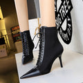 Fashion Slim High Heel Pointed Lace Up Short Boots